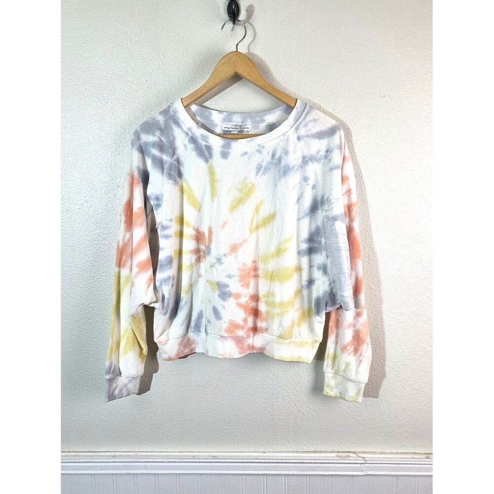 Young Fabulous & Broke Tie Dye Sweatshirt Womens M Pastel Rainbow Cropped Crew